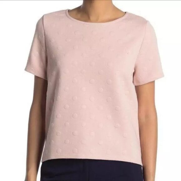 Anthropologie W5 Blush Pink Textured‎ Back Zip Polka Dot Top Medium - Picture 1 of 11